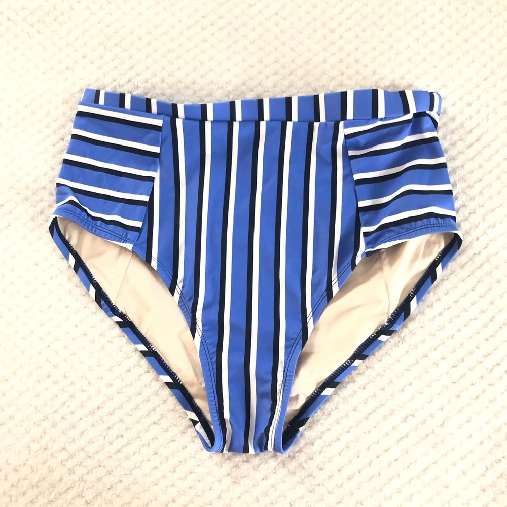 Striped High-Waisted Bikini Bottom